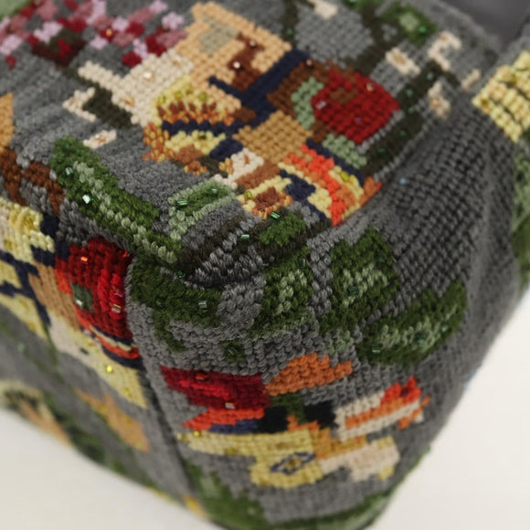 Christian Dior Chain Caro Shoulder Bag cotton Gray Gold Auth 152452AM