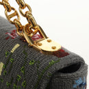 Christian Dior Chain Caro Shoulder Bag cotton Gray Gold Auth 152452AM-15