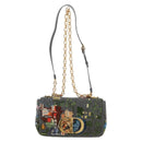 Christian Dior Chain Caro Shoulder Bag cotton Gray Gold Auth 152452AM-2