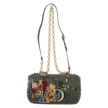 Christian Dior Chain Caro Shoulder Bag cotton Gray Gold Auth 152452AM - 0