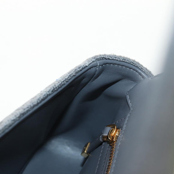 Christian Dior Chain Caro Shoulder Bag cotton Gray Gold Auth 152452AM