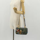 Christian Dior Chain Caro Shoulder Bag cotton Gray Gold Auth 152452AM-27