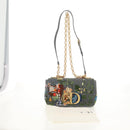 Christian Dior Chain Caro Shoulder Bag cotton Gray Gold Auth 152452AM-28
