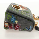 Christian Dior Chain Caro Shoulder Bag cotton Gray Gold Auth 152452AM-5