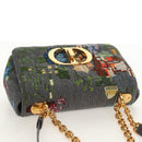 Christian Dior Chain Caro Shoulder Bag cotton Gray Gold Auth 152452AM-6