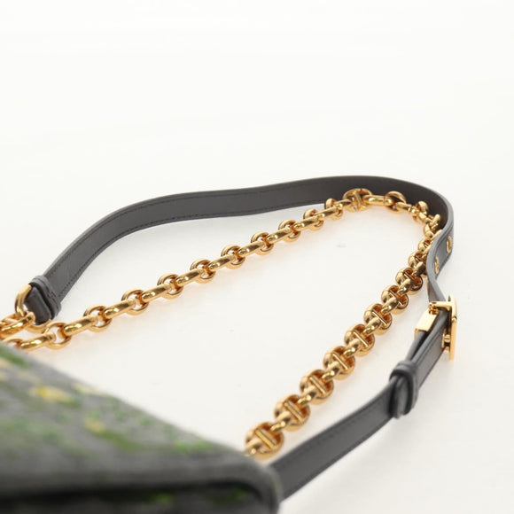 Christian Dior Chain Caro Shoulder Bag cotton Gray Gold Auth 152452AM