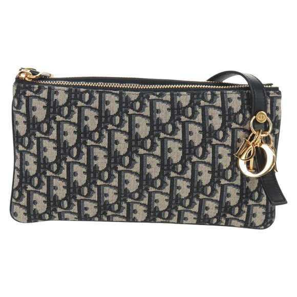 Christian Dior Trotter Canvas Shoulder Bag Navy Silver Auth 152453SM