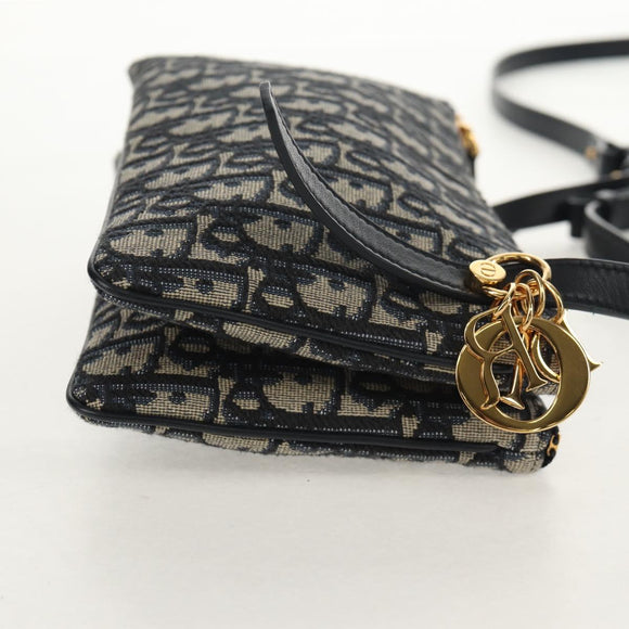 Christian Dior Trotter Canvas Shoulder Bag Navy Silver Auth 152453SM