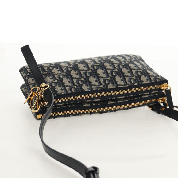 Christian Dior Trotter Canvas Shoulder Bag Navy Silver Auth 152453SM