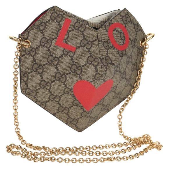 GUCCI GG Supreme Chain Shoulder Bag PVC Beige Gold 678131 Auth 152468AM