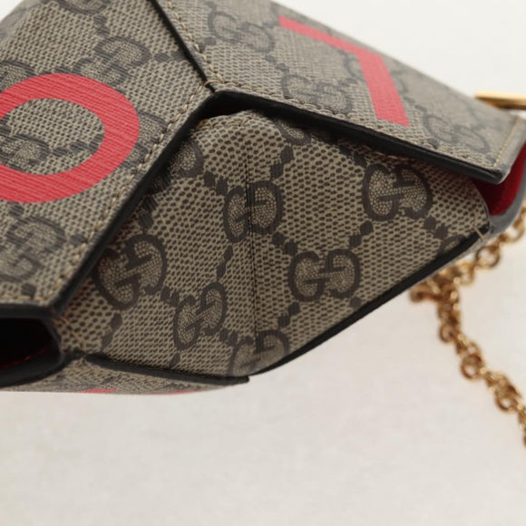 GUCCI GG Supreme Chain Shoulder Bag PVC Beige Gold 678131 Auth 152468AM