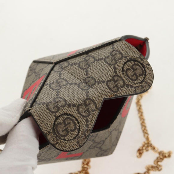 GUCCI GG Supreme Chain Shoulder Bag PVC Beige Gold 678131 Auth 152468AM