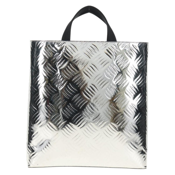 PRADA Hand Bag Metallic leather Silver Auth 152470M