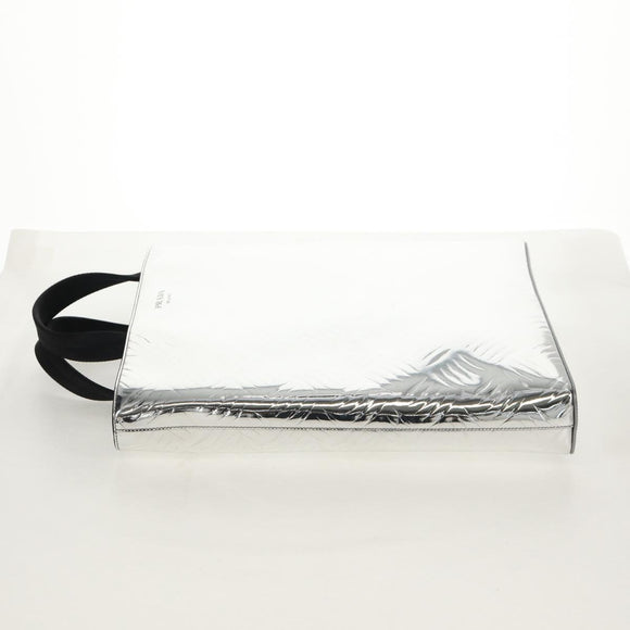 PRADA Hand Bag Metallic leather Silver Auth 152470M