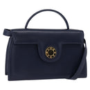 GIVENCHY Hand Bag Leather 2way Navy Gold Auth 152500-1