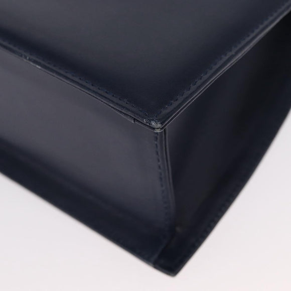 GIVENCHY Hand Bag Leather 2way Navy Gold Auth 152500