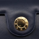 GIVENCHY Hand Bag Leather 2way Navy Gold Auth 152500-19