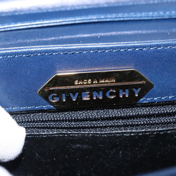 GIVENCHY Hand Bag Leather 2way Navy Gold Auth 152500