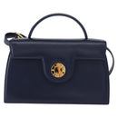 GIVENCHY Hand Bag Leather 2way Navy Gold Auth 152500-13