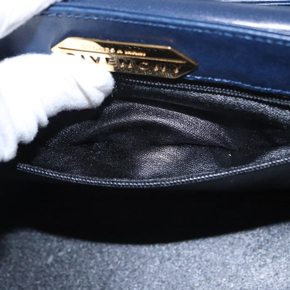GIVENCHY Hand Bag Leather 2way Navy Gold Auth 152500