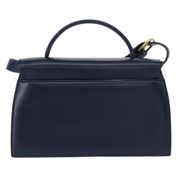 GIVENCHY Hand Bag Leather 2way Navy Gold Auth 152500 - 0