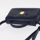 GIVENCHY Hand Bag Leather 2way Navy Gold Auth 152500-6