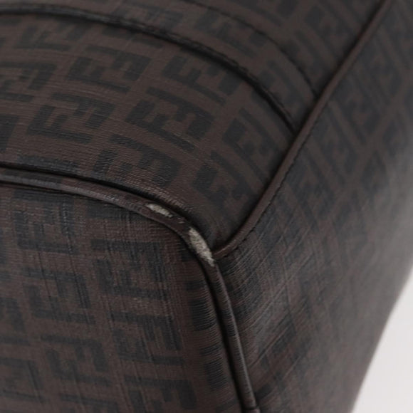 FENDI Zucchino Canvas Boston Bag PVC Dark Brown Gold Auth 152507