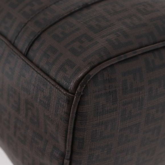 FENDI Zucchino Canvas Boston Bag PVC Dark Brown Gold Auth 152507