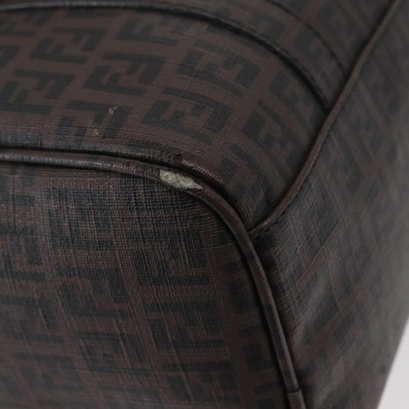 FENDI Zucchino Canvas Boston Bag PVC Dark Brown Gold Auth 152507