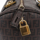 FENDI Zucchino Canvas Boston Bag PVC Dark Brown Gold Auth 152507-9