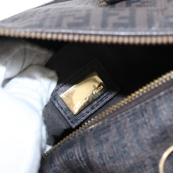 FENDI Zucchino Canvas Boston Bag PVC Dark Brown Gold Auth 152507