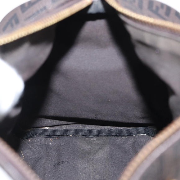 FENDI Zucchino Canvas Boston Bag PVC Dark Brown Gold Auth 152507