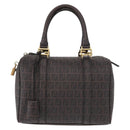 FENDI Zucchino Canvas Boston Bag PVC Dark Brown Gold Auth 152507-13