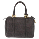 FENDI Zucchino Canvas Boston Bag PVC Dark Brown Gold Auth 152507-2