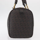 FENDI Zucchino Canvas Boston Bag PVC Dark Brown Gold Auth 152507-3