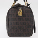 FENDI Zucchino Canvas Boston Bag PVC Dark Brown Gold Auth 152507-4