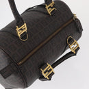 FENDI Zucchino Canvas Boston Bag PVC Dark Brown Gold Auth 152507-6