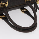 FENDI Zucchino Canvas Boston Bag PVC Dark Brown Gold Auth 152507-7