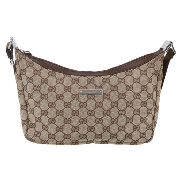 GUCCI GG Canvas Shoulder Bag Brown Silver 019 0433 Auth 152559