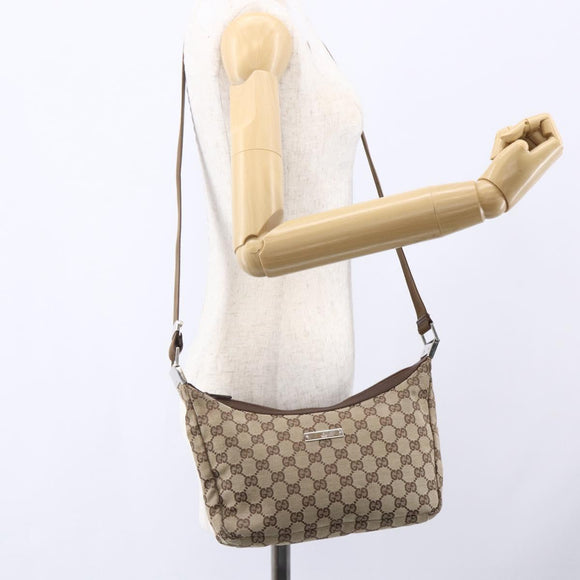 GUCCI GG Canvas Shoulder Bag Brown Silver 019 0433 Auth 152559