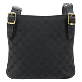 GUCCI GG Canvas Shoulder Bag Black Gold 115514 Auth 152563 - 0