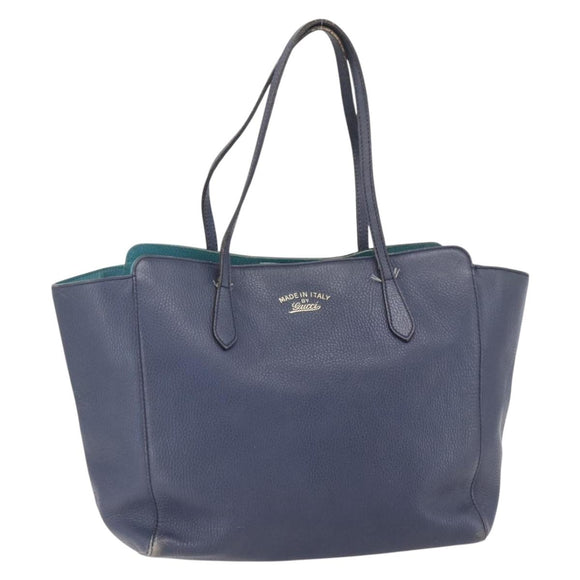 GUCCI Tote Bag Leather Navy Gold 354397 Auth 152574