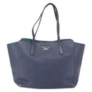 GUCCI Tote Bag Leather Navy Gold 354397 Auth 152574-13