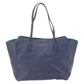 GUCCI Tote Bag Leather Navy Gold 354397 Auth 152574 - 0