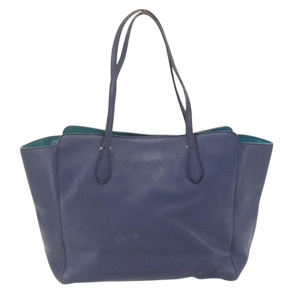 GUCCI Tote Bag Leather Navy Gold 354397 Auth 152574