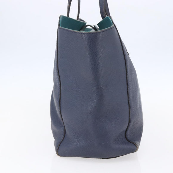 GUCCI Tote Bag Leather Navy Gold 354397 Auth 152574