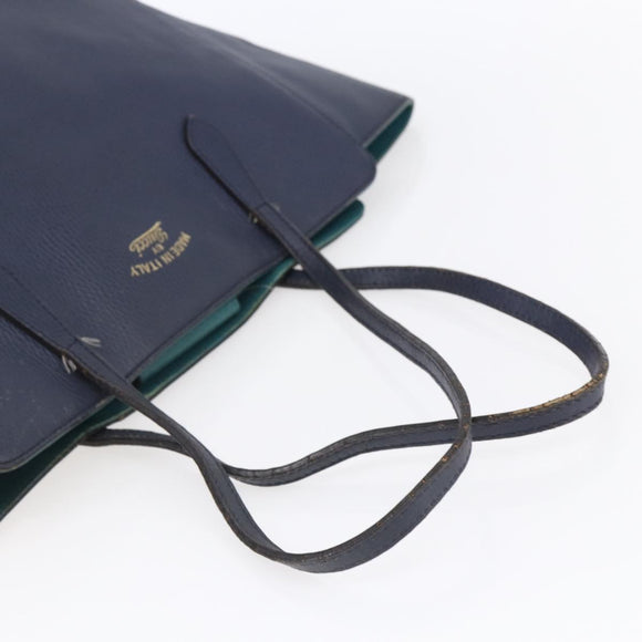 GUCCI Tote Bag Leather Navy Gold 354397 Auth 152574