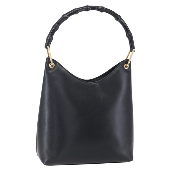 GUCCI GG Canvas Bamboo Shoulder Bag Leather Black Gold 001 3007 Auth 152575