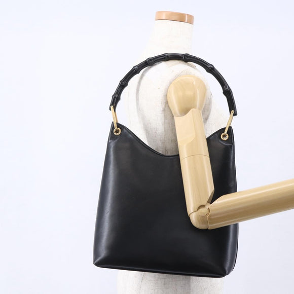 GUCCI GG Canvas Bamboo Shoulder Bag Leather Black Gold 001 3007 Auth 152575