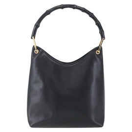 GUCCI GG Canvas Bamboo Shoulder Bag Leather Black Gold 001 3007 Auth 152575 - 0